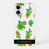 かわいいサボテン、サボテンの模様、多肉植物、お名前 iPhone 16ケース (裏面)