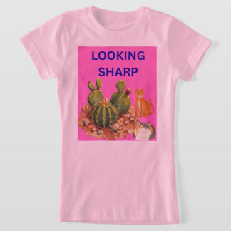 かわいいサボテン+ネコの植物画イラストグラフィック Tシャツ