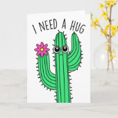 かわいいサボテン「ハグが必要」グリーティングカード カード (黄色い花)