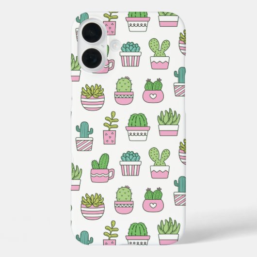 かわいいサボテン+多肉植物+植物の落書きパターン Case-Mate iPhoneケース (裏面)
