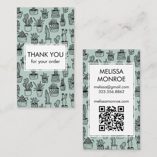 かわいいサボテン&多肉食QRコードご注文ありがとうございます 名刺 (正面/裏面)