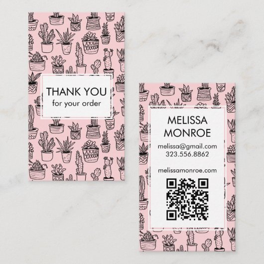 かわいいサボテン&多肉食QRコードご注文ありがとうございます 名刺 (正面/裏面)