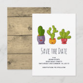 かわいいサボテンin花ポットイラストレーション セーブザデート (正面/裏面)