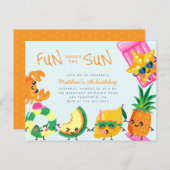 かわいいサマーおもしろいアンダーザサン子供の誕生日 インビテーションポストカード (正面/裏面)