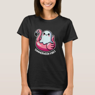 かわいいサマーウィーンビーブス幽霊オンフラミンゴフロアティおもしろい Tシャツ