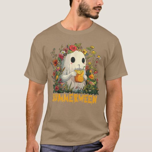 かわいいサマーウィーン幽霊フラワーハロウィンアート1 Tシャツ (正面)