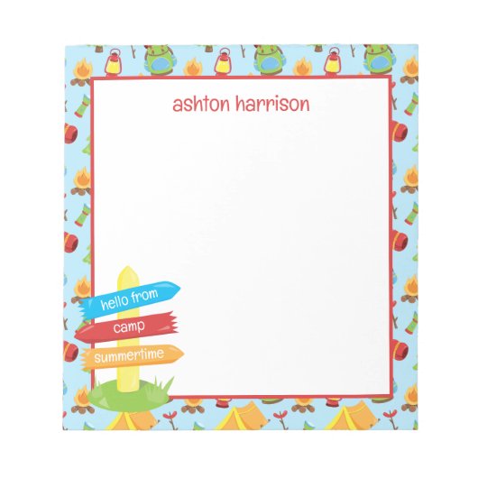 かわいいサマーキャンプパターン ノートパッド (正面)