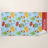 かわいいサマーキャンプパターン ビーチタオル (正面)