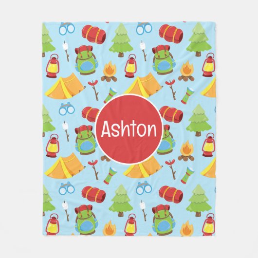 かわいいサマーキャンプパターン フリースブランケット (正面)