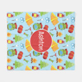 かわいいサマーキャンプパターン フリースブランケット (正面(横))