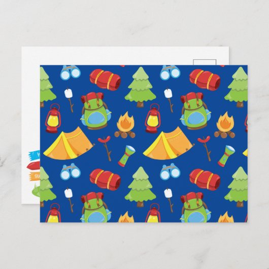 かわいいサマーキャンプパターン ポストカード (正面/裏面)