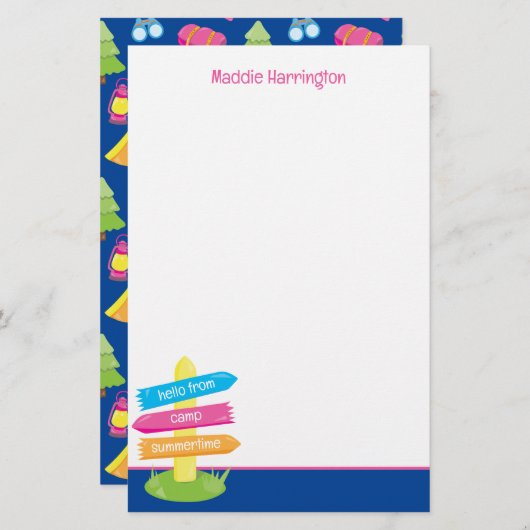 かわいいサマーキャンプパターン 便箋 (正面/裏面)