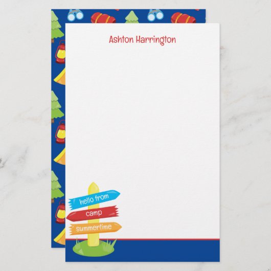 かわいいサマーキャンプパターン 便箋 (正面/裏面)