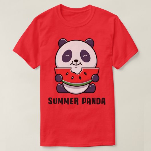 かわいいサマーパンダベアー食べズスイカのプレミアム Tシャツ (デザイン正面)