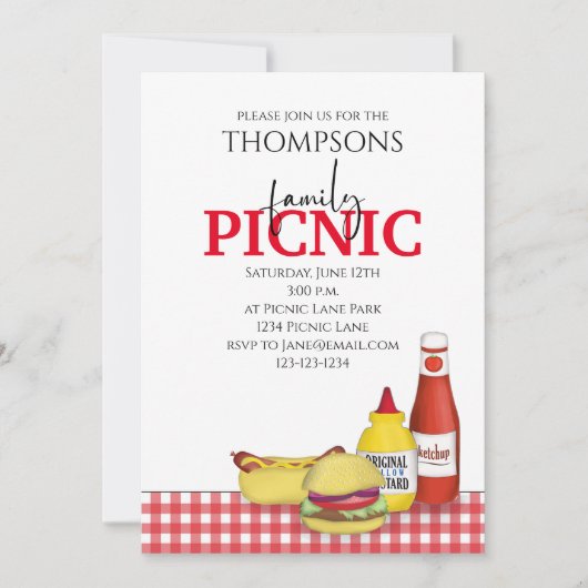 かわいいサマーピクニックトレンディークックアウトお洒落 招待状 (正面)