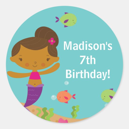 かわいいサマープールマーメイド誕生日シール ラウンドシール (正面)