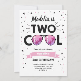 かわいいサマーメガネの女の子の2歳の誕生日パーティー招待状 招待状