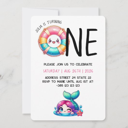 かわいいサマー1歳の誕生日パーティの招待状 招待状 (正面)