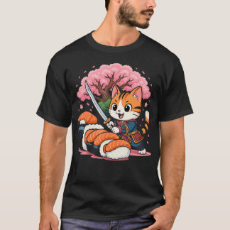 かわいいサムライ猫寿司 楽しい日本料理 Tシャツ