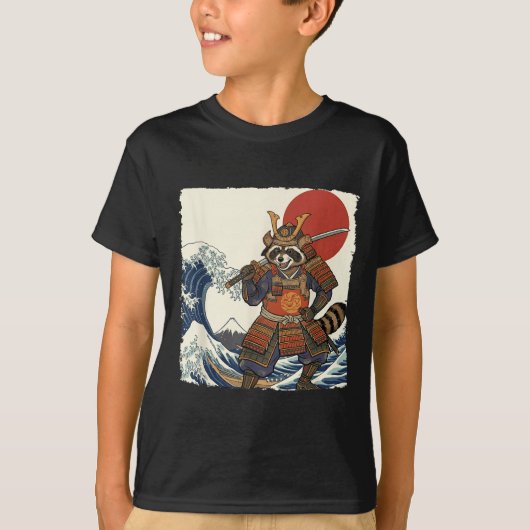 かわいいサムライ・アライグマの日本人武士と芸術 Tシャツ (正面)