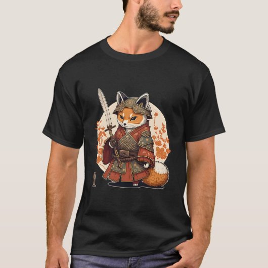 かわいいサムライ・忍者の狐 Tシャツ (正面)
