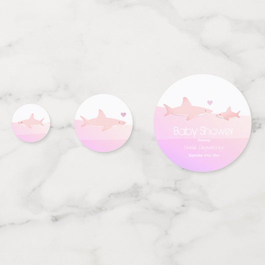 かわいいサメと海ピンクホワイト |赤ちゃんシャワー コンフェッティ (裏面)