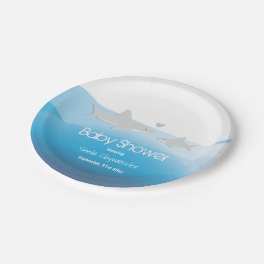 かわいいサメと海 |ベビーシャワー紙プレート ペーパープレート (アングル)