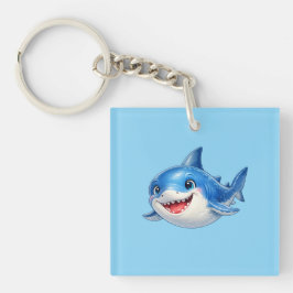 かわいいサメのイラスト 大きな目で幸せな表情の海洋動物 キーホルダー