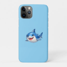 かわいいサメのイラスト 大きな目で幸せな表情の海洋動物 iPhone 11 PROケース