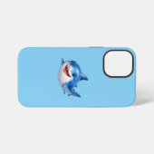 かわいいサメのイラスト 大きな目で幸せな表情の海洋動物 iPhoneケース (裏面横)