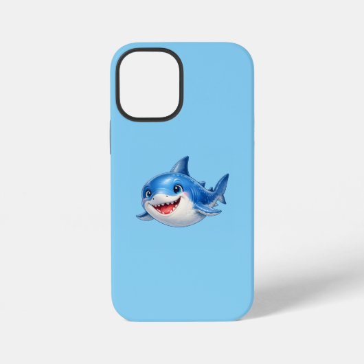 かわいいサメのイラスト 大きな目で幸せな表情の海洋動物 iPhoneケース (裏面)