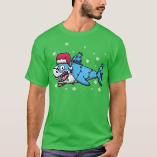 かわいいサメのクリスマスイルミネーション サンタサメクリスマス Tシャツ