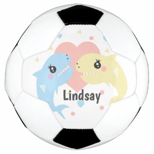 かわいいサメのパステルカラー モノグラム 名前 サッカーボール