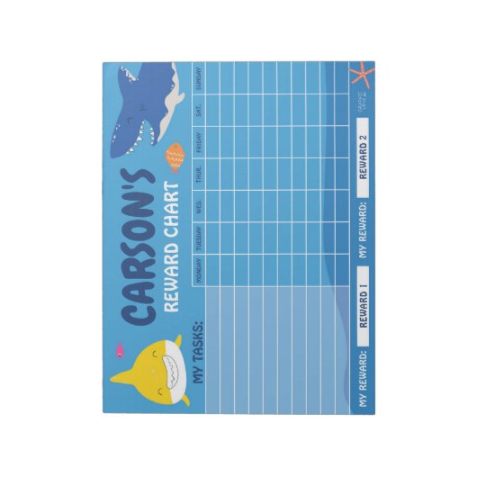 かわいいサメの報酬チャートの名前パーソナライズされたとタスク ノートパッド (回転)