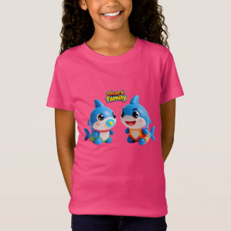 かわいいサメの家族 3D キャラクター かわいいスタイル Tシャツ