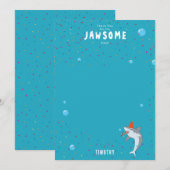 かわいいサメの海の子供の誕生日パーティー サンキューカード (正面/裏面)