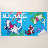 かわいいサメの漫画の水中ブルー海子供 ビーチタオル (正面)