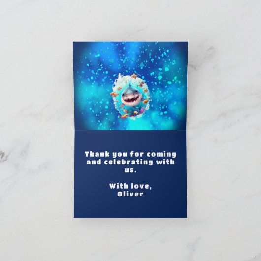 かわいいサメの男の子の誕生日 サンキューカード (内部)