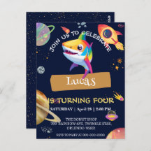 かわいいサメの虹色ギャラクシー宇宙誕生日パーティー