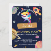 かわいいサメの虹色ギャラクシー宇宙誕生日パーティー 招待状 (正面)