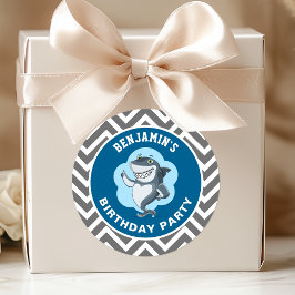 かわいいサメの誕生日パーティーファバーステッカー ラウンドシール