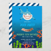 かわいいサメの誕生日招待状 招待状 (正面/裏面)