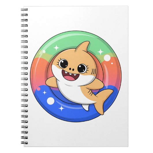 かわいいサメの赤ちゃんと浮き輪 | 子供 ノートブック (正面)
