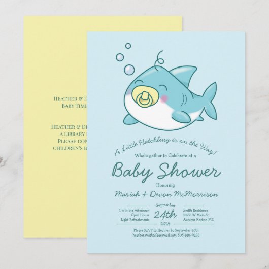 かわいいサメの赤ちゃんのシャワー招待状 招待状 (正面/裏面)
