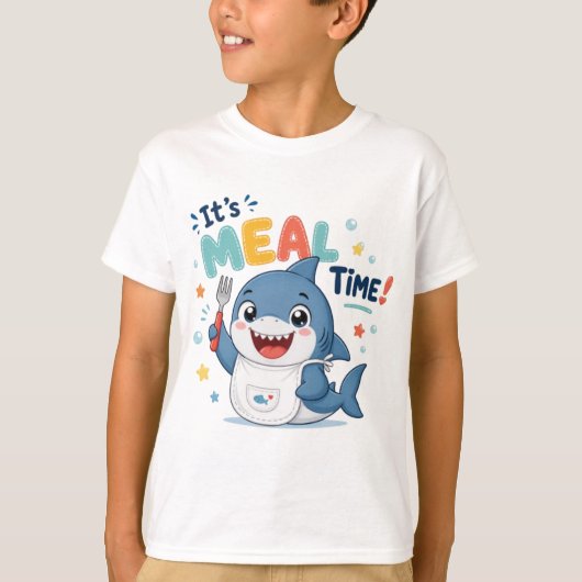 かわいいサメの食事の時間 Tシャツ (正面)