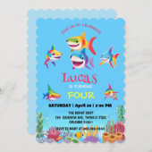 かわいいサメの魚の虹のカラフル誕生日パーティー 招待状 (正面/裏面)