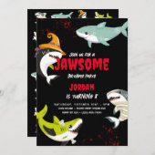 かわいいサメをテーマにした海ハロウィーンの衣装誕生日 招待状 (正面/裏面)