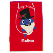 かわいいサメ🦈クリスマスキッズおもしろいすごい海 ミディアムペーパーバッグ (正面)