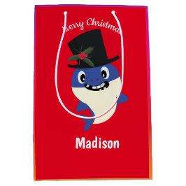 かわいいサメ🦈クリスマスキッズおもしろいすごい海 ミディアムペーパーバッグ