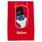 かわいいサメ🦈クリスマスキッズおもしろいすごい海 ミディアムペーパーバッグ (裏面)